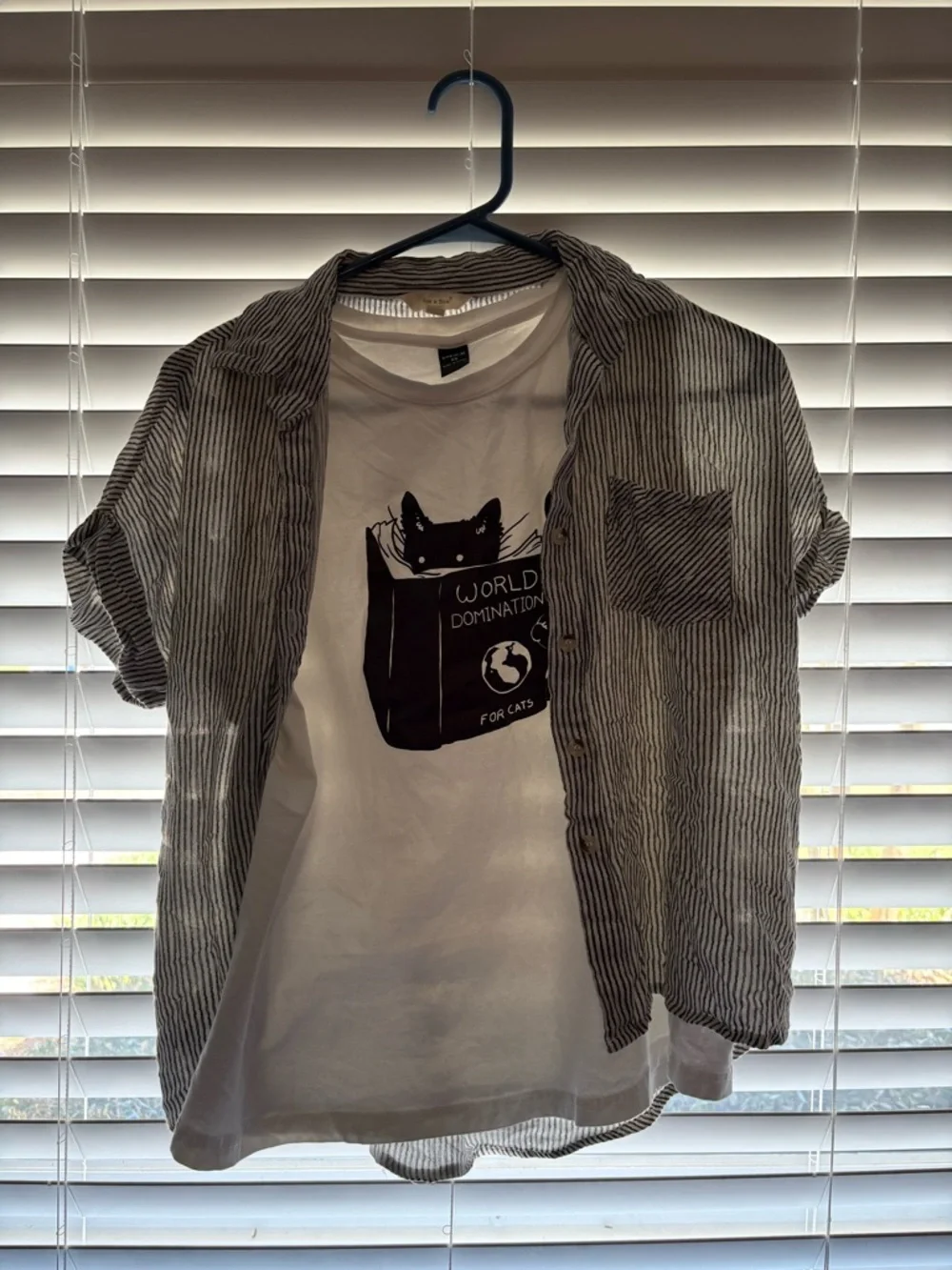 SHEIN White Sleeveless Tank with Black Cat 'World Domination' Graphic